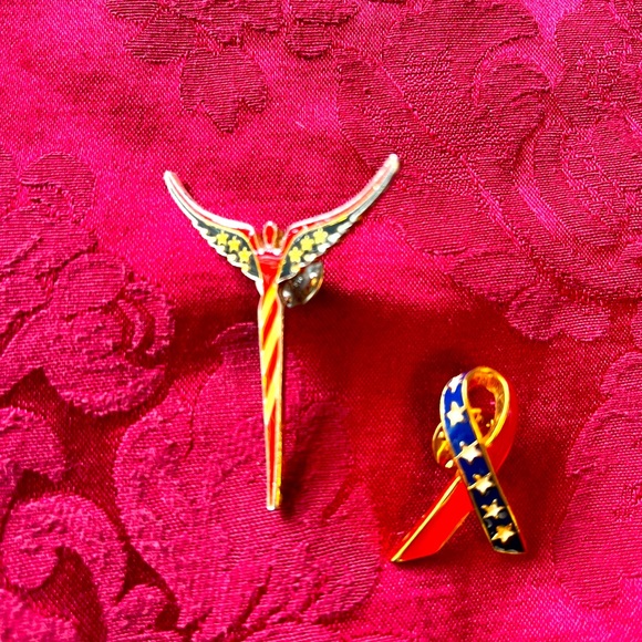 Steven Lavaggi designer American angel apparel pin & patriotic ribbon pin❣️ - Picture 1 of 6